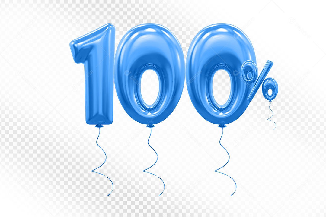 Elemento 3D Balão Azul de Número 100% para Composição PSD
