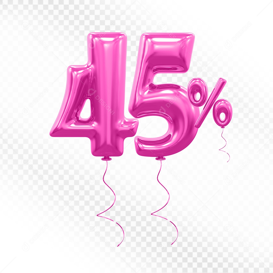 Elemento 3D Balão Rosa de Número 45% para Composição PSD
