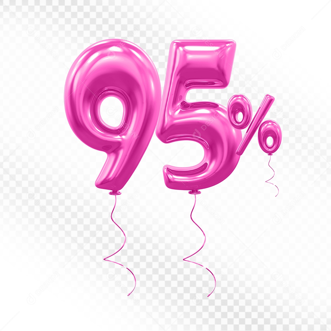Elemento 3D Balão Rosa de Número 95% para Composição PSD