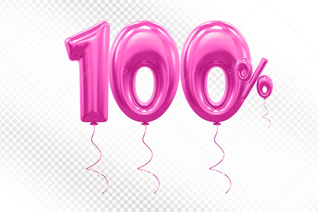 Elemento 3D Balão Rosa de Número 100% para Composição PSD