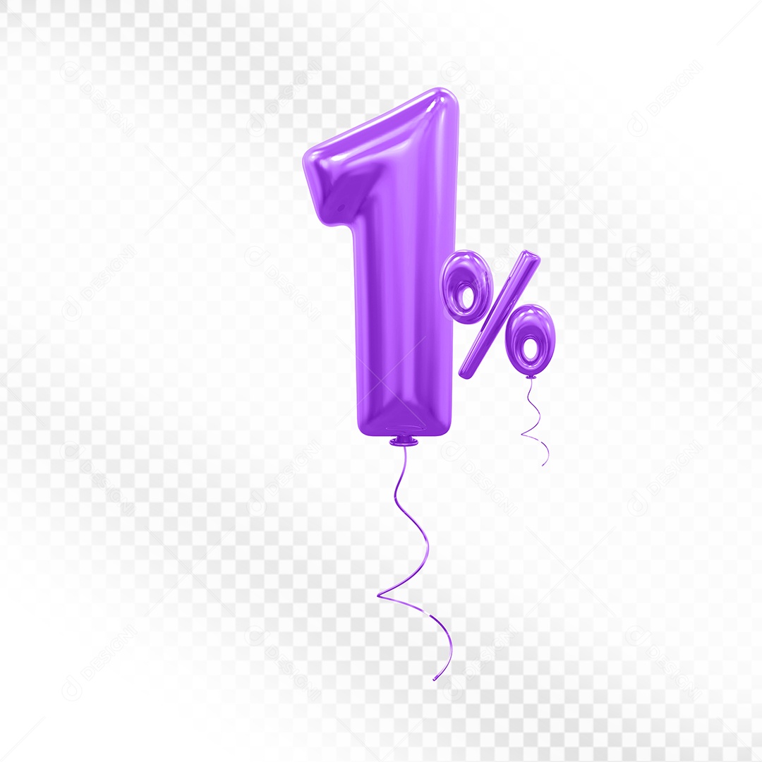Elemento 3D Balão Roxo de Número 1% para Composição PSD