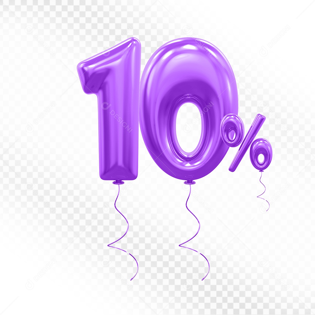 Elemento 3D Balão Roxo de Número 10% para Composição PSD