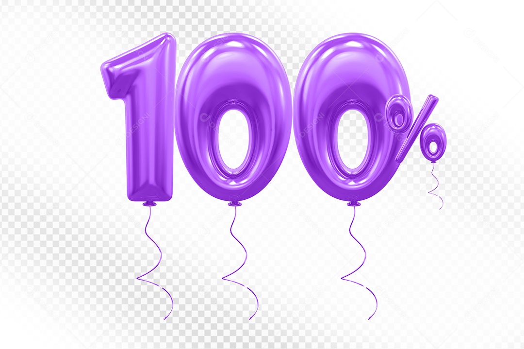 Elemento 3D Balão Roxo de Número 100% para Composição PSD