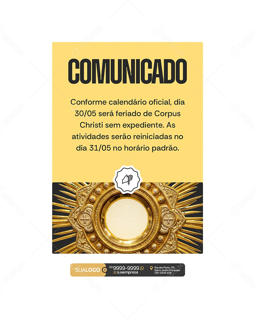 Dia de Corpus Christi 30 de Maio Social Media PSD Editável