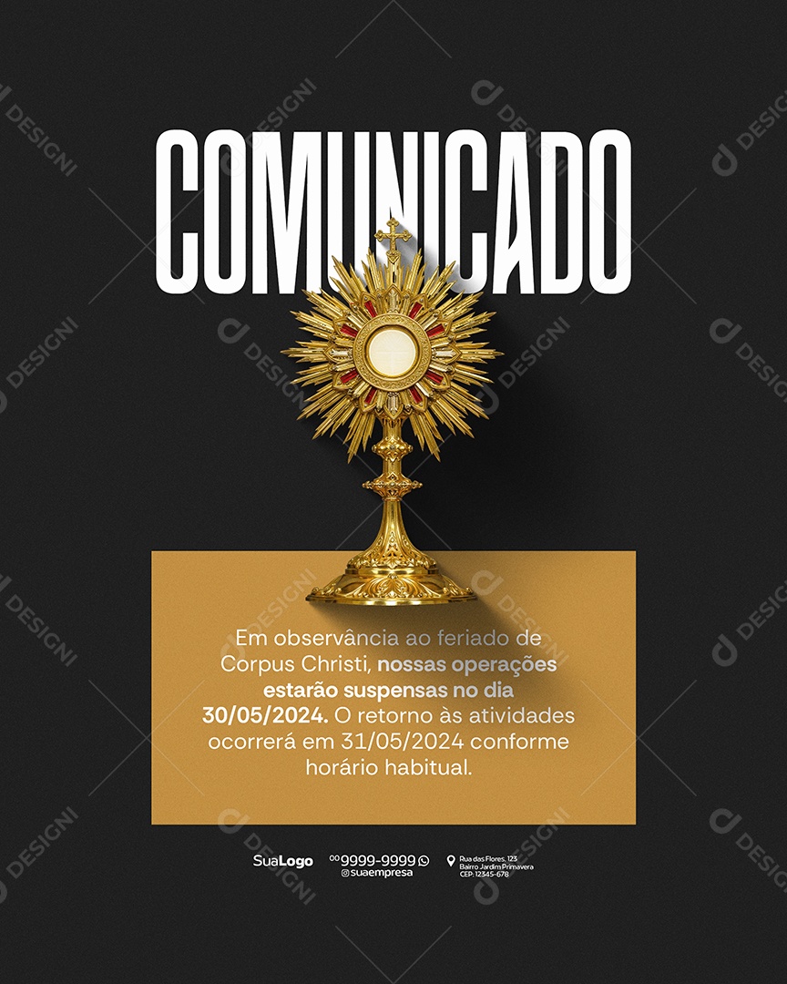 Dia de Corpus Christi 30 de Maio Social Media PSD Editável