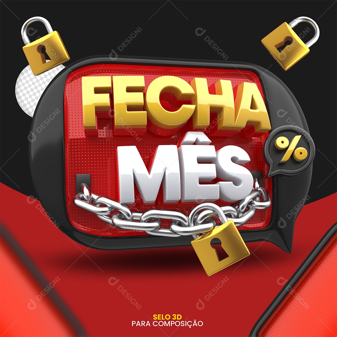 Fecha Mês Selo 3D para Composição PSD