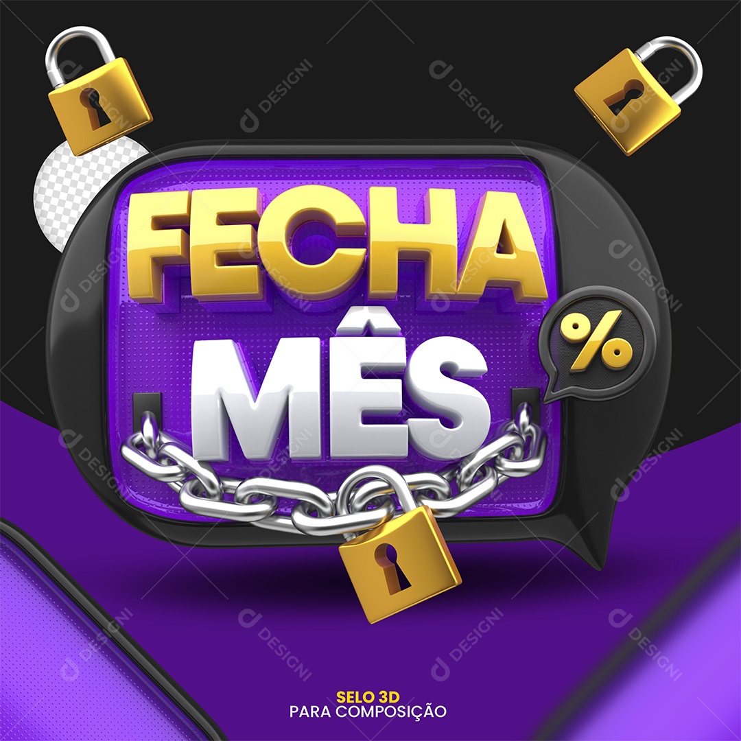 Fecha Mês Selo 3D para Composição PSD