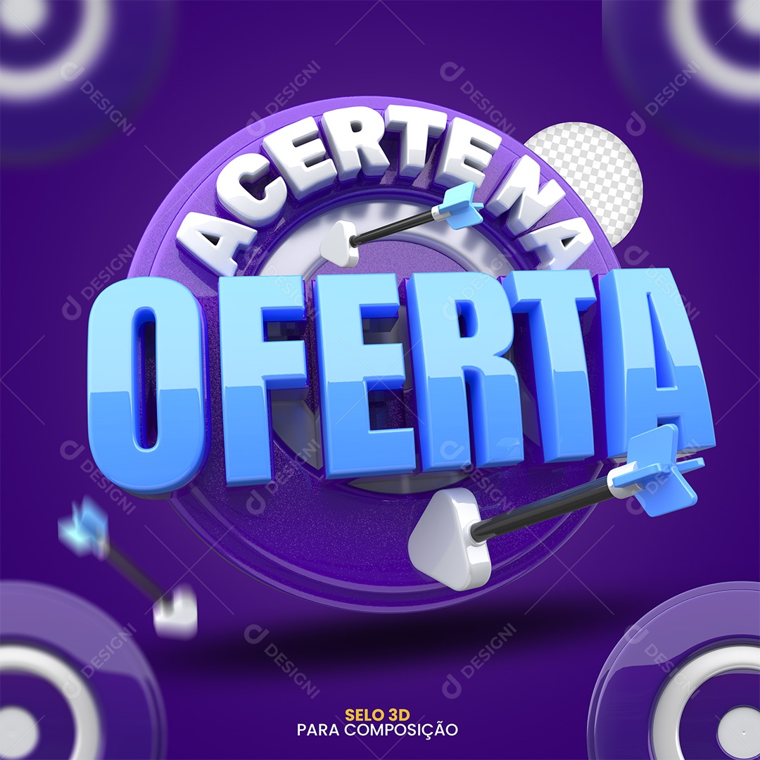 Acerte na Oferta Selo 3D Branco e Azul para Composição PSD