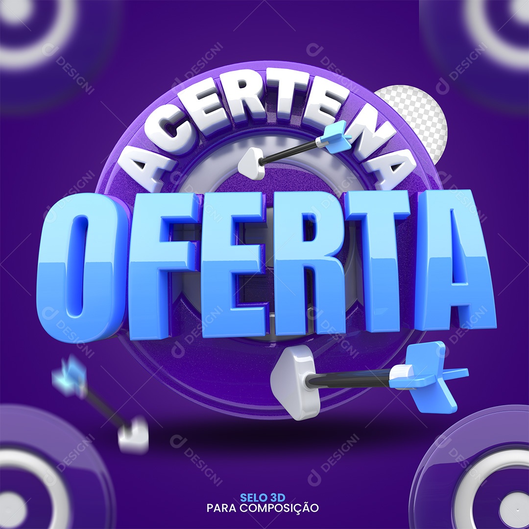 Acerte na Oferta Selo 3D Branco e Azul para Composição PSD