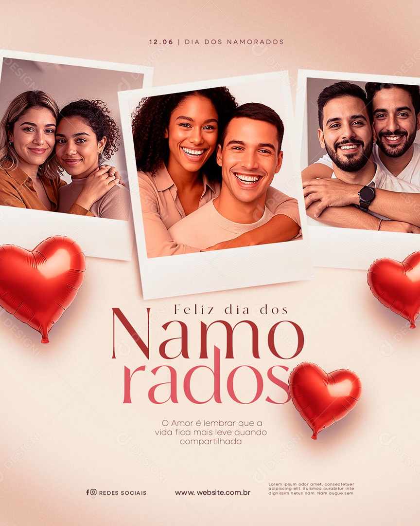 Feliz Dia dos Namorados 12 de junho Social Media PSD Editável