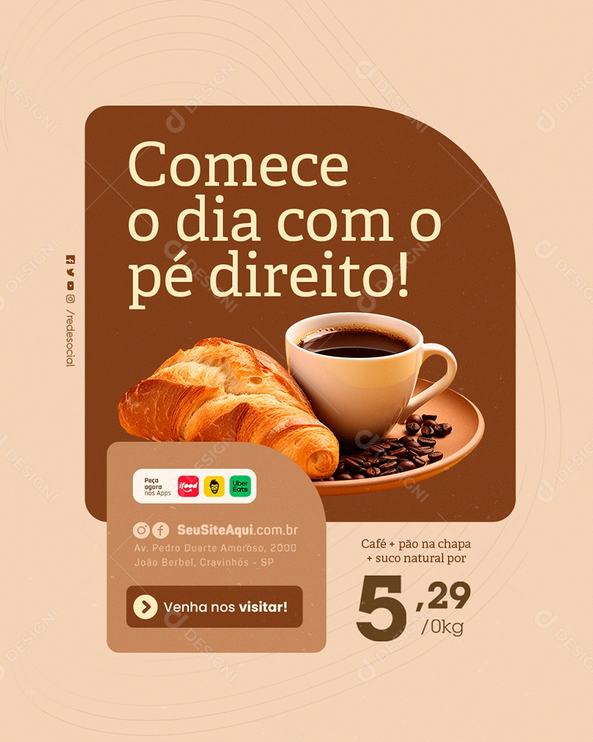 Padaria Comece o Dia Com o P{e Direito Social Media PSD Editável