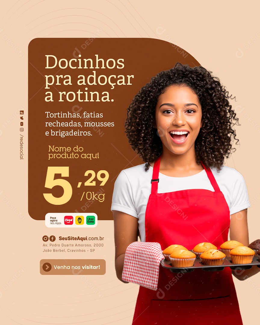 Padaria Docinhos pra Adoçar a Rotina  Social Media PSD Editável