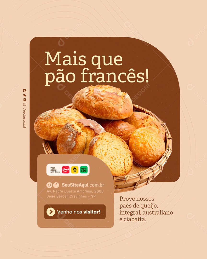 Padaria Mais Que Pão Francês Social Media PSD Editável