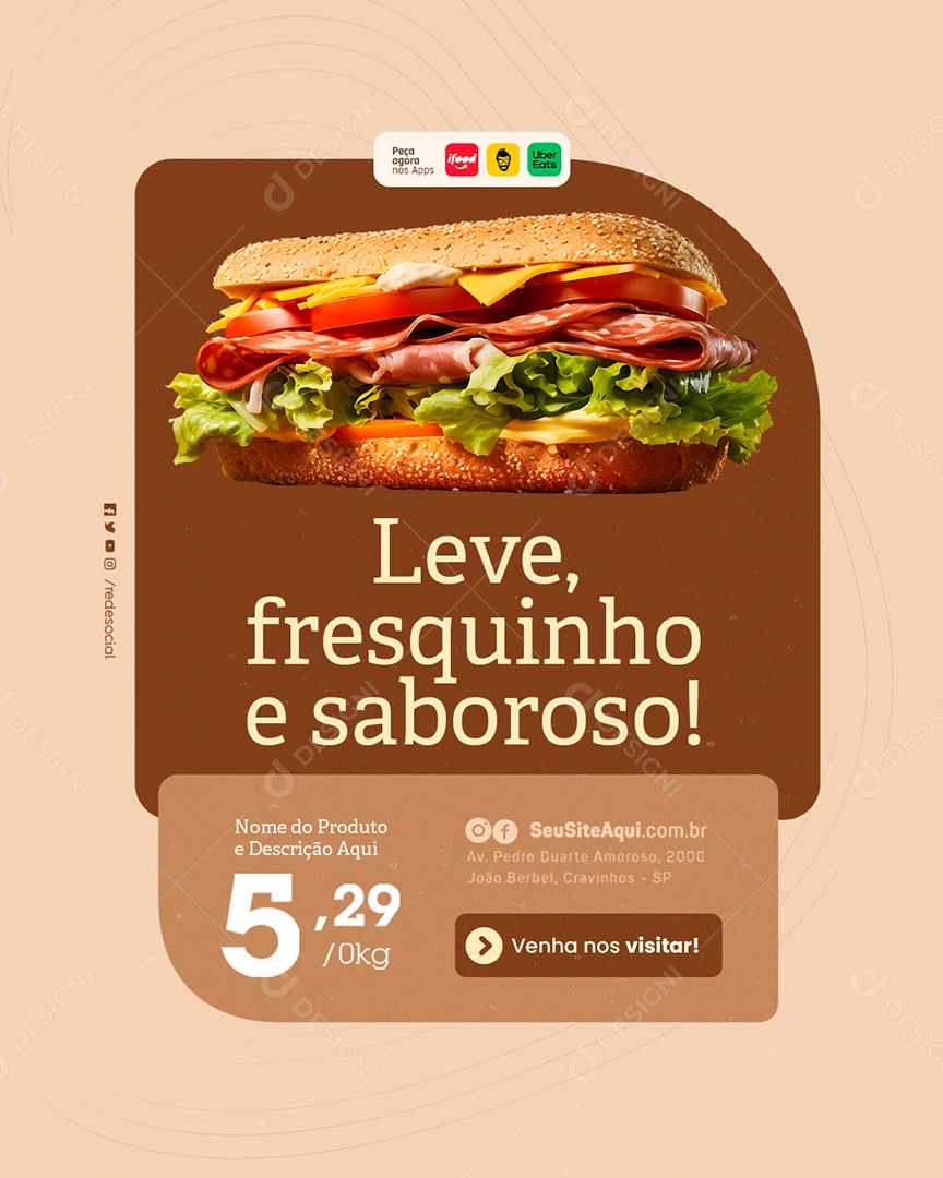 Padaria Leve Fresquinho e Saboroso Social Media PSD Editável