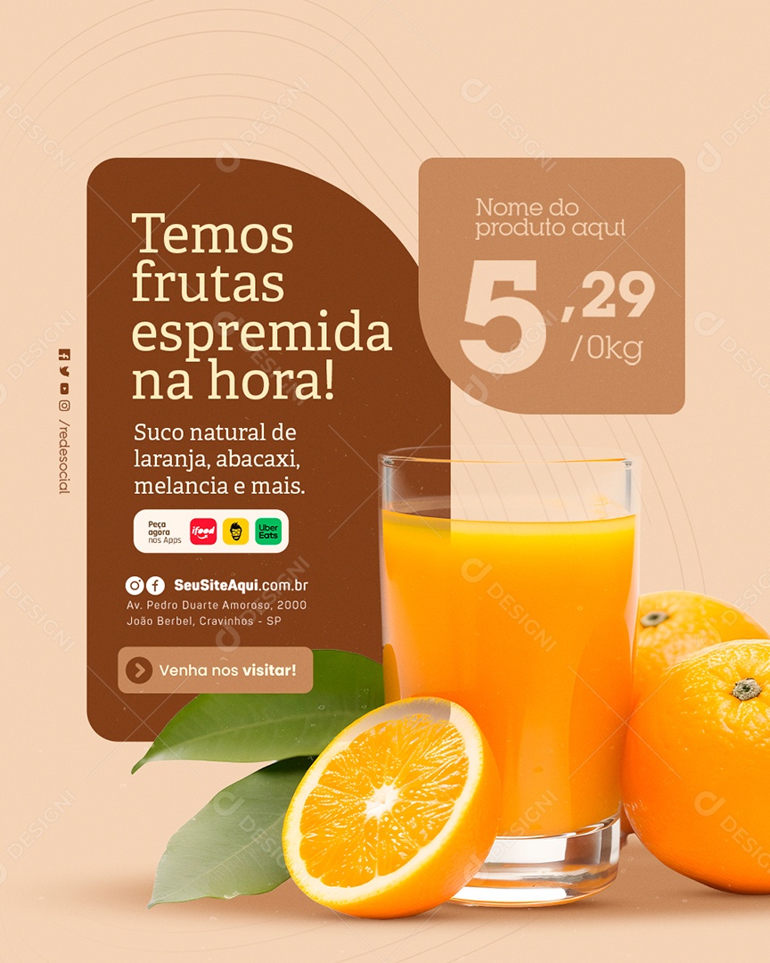 Padaria Suco Natural de Laranja Social Media PSD Editável