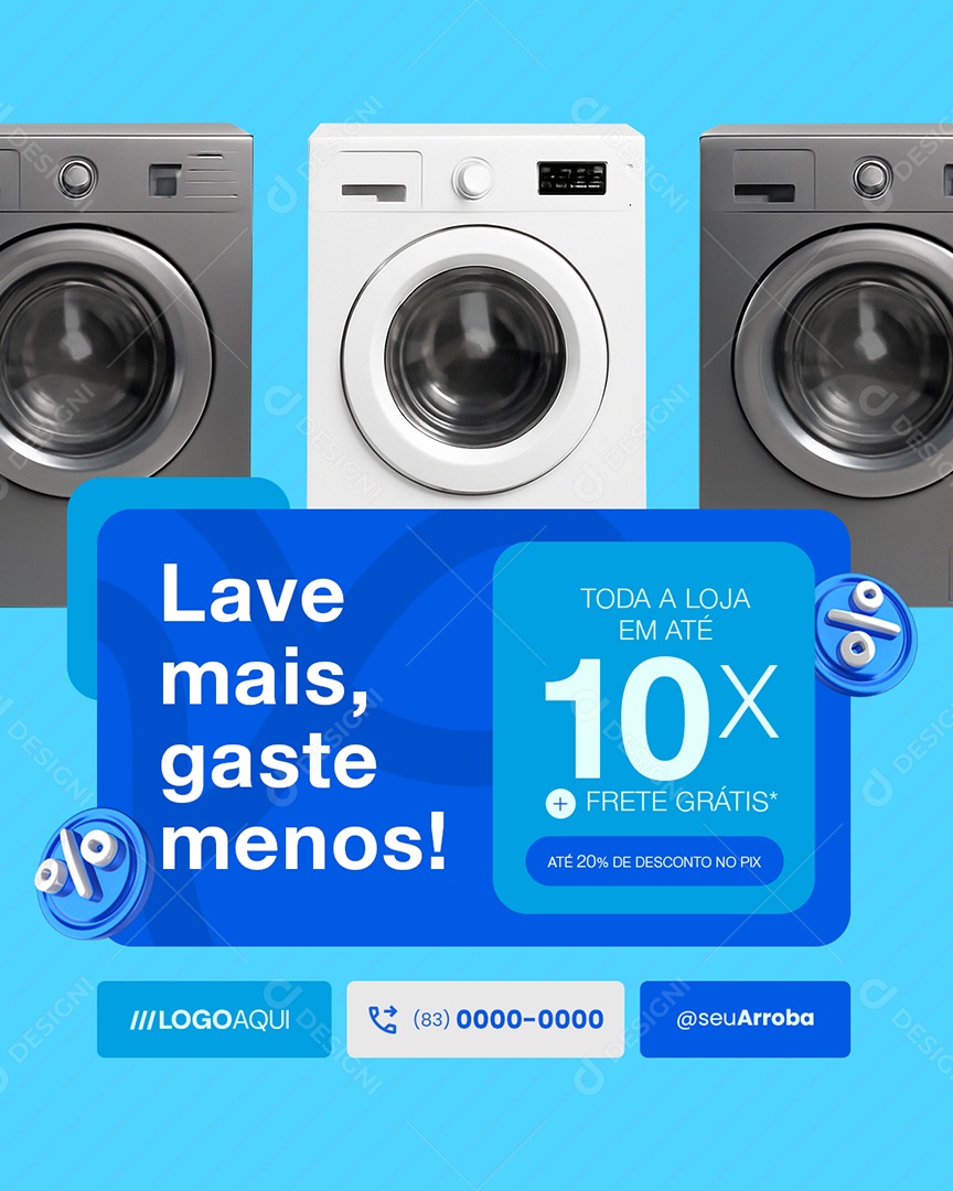 Loja de Eletrodomésticos Máquina de Lavar Toda Loja em Até 10x Social Media PSD Editável