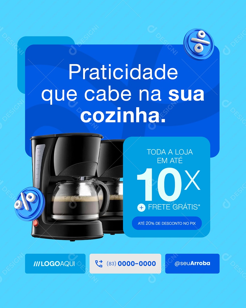Loja de Eletrodomésticos Cafeteira Praticidade Que Cabe na Sua Cozinha Social Media PSD Editável