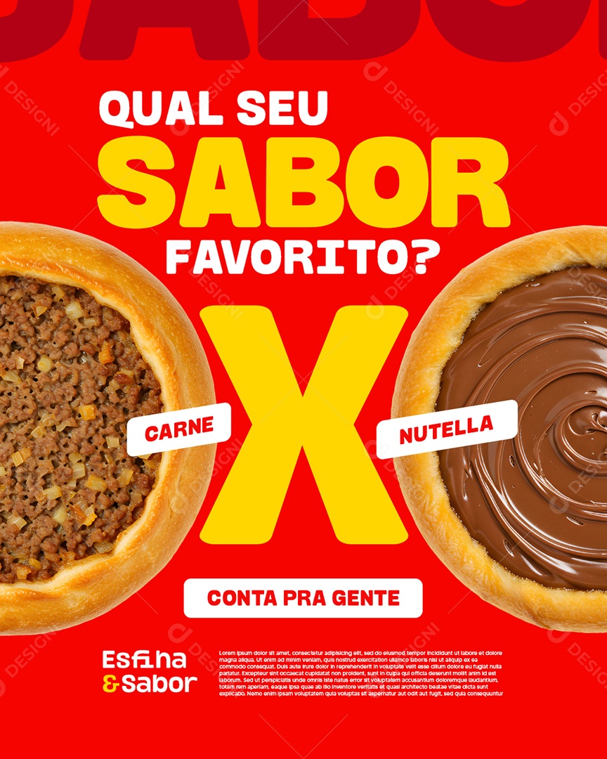 Esfiharia Qual Seu Sabor Favorito Carne x Nutela Social Media PSD Editável
