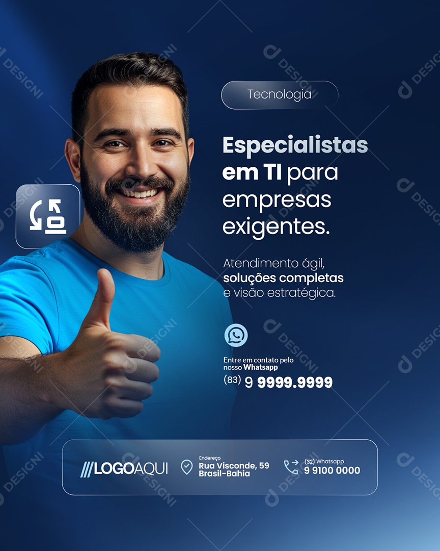 Tecnologia Especialistas em TI para Empresas Exigentes Social Media PSD Editável