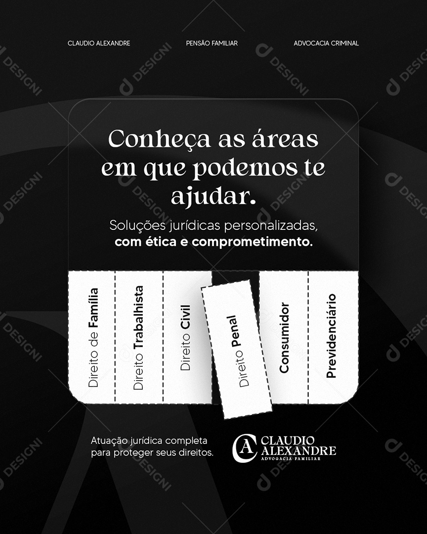 Advocacia Conheça as Áreas Social Media PSD Editável