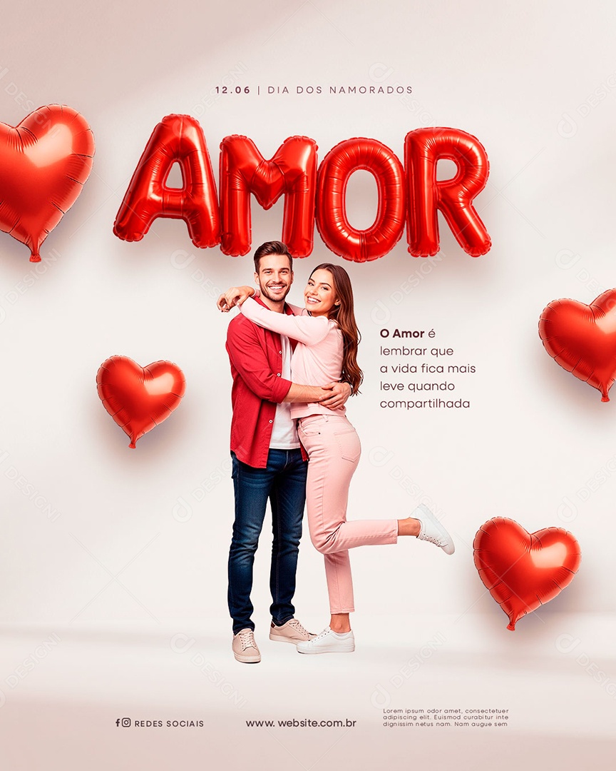 Feliz Dia dos Namorados 12 de junho Social Media PSD Editável