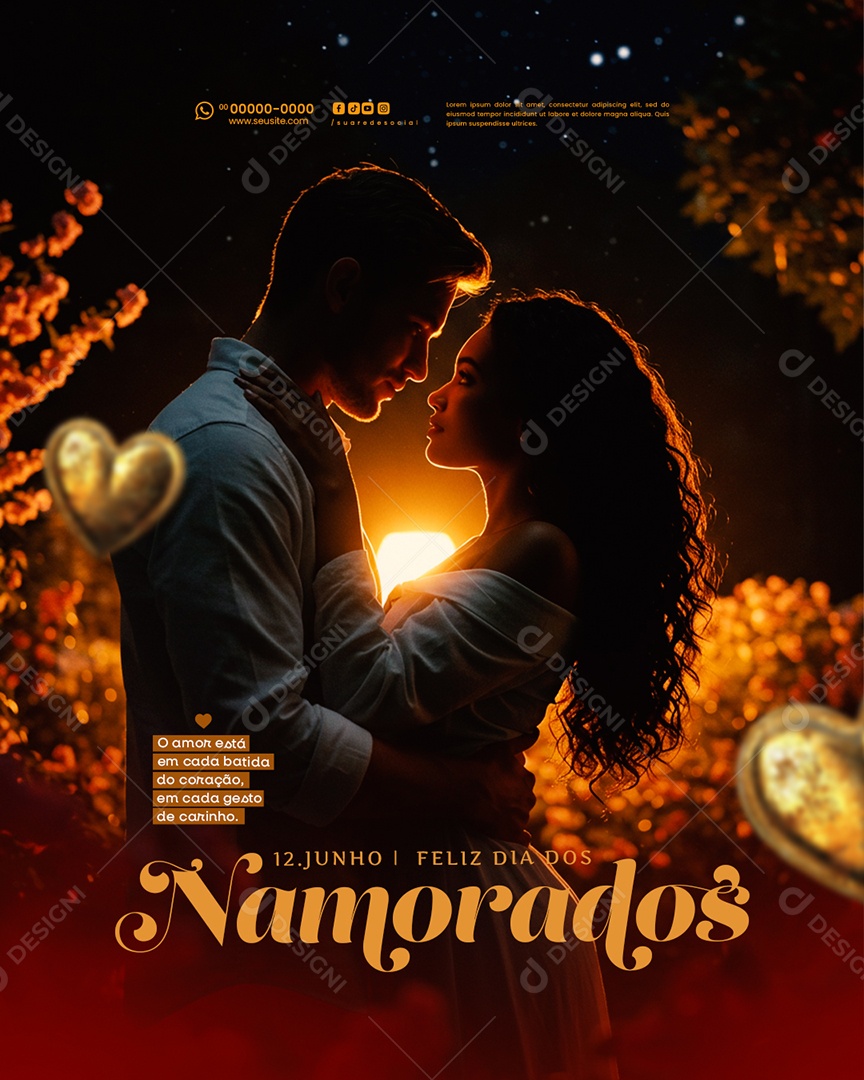 Feliz Dia dos Namorados 12 de junho Social Media PSD Editável