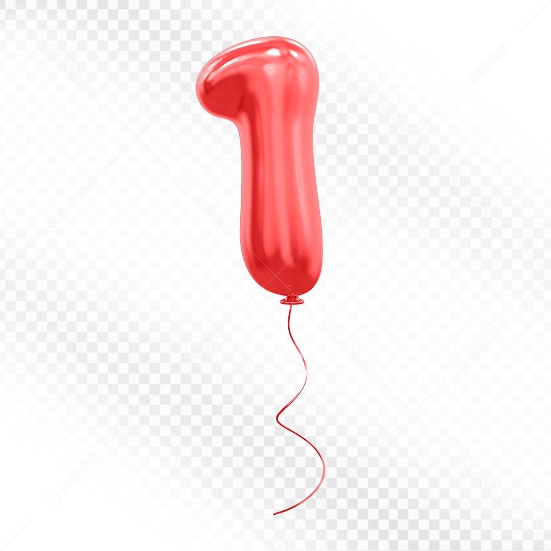 Elemento 3D Balão Vermelho de Número 1 para Composição PSD