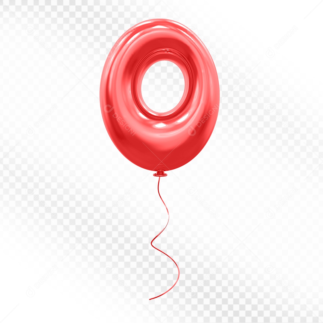 Elemento 3D Balão Vermelho de Número 0 para Composição PSD