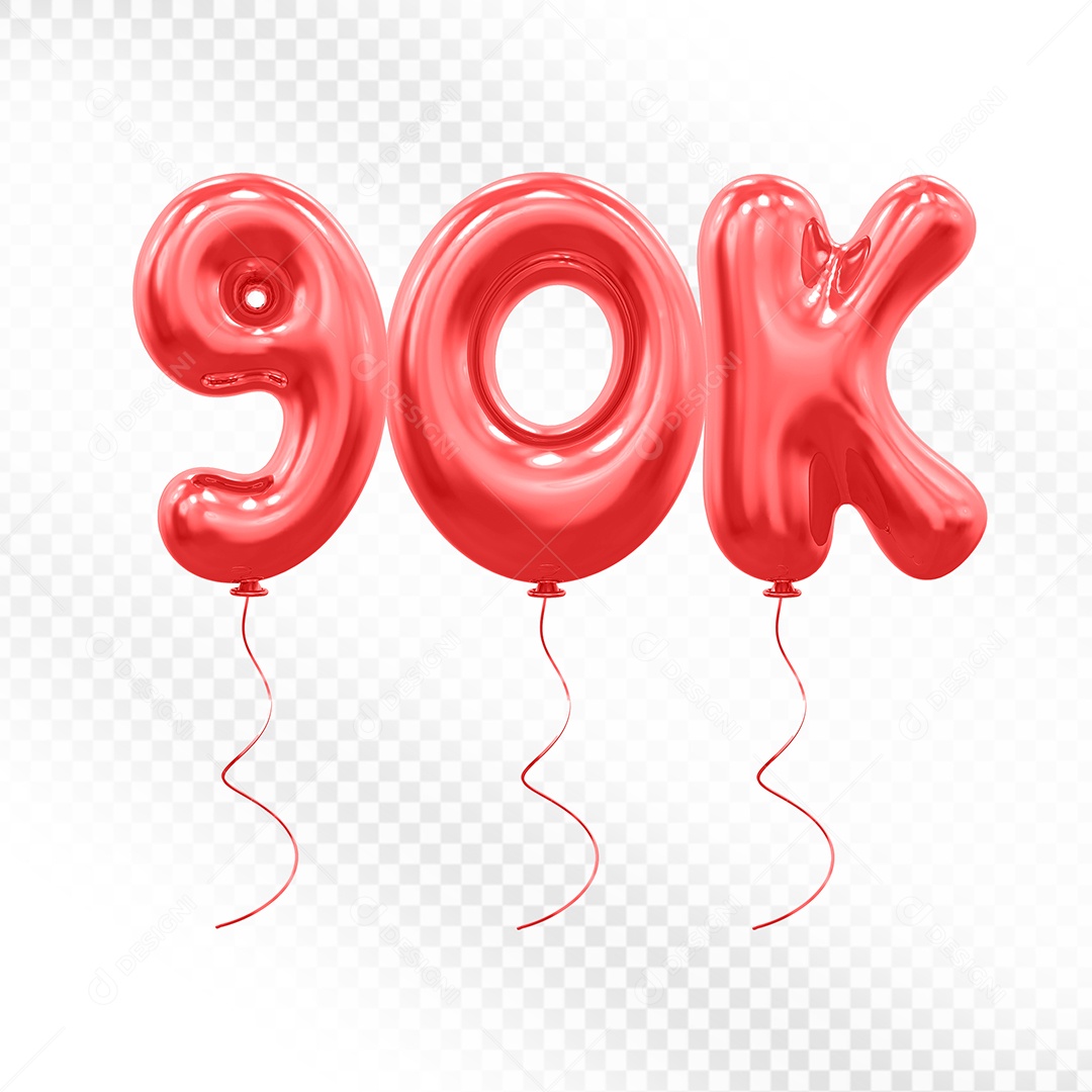 Elemento 3D Balão Vermelho de Número 90K para Composição PSD