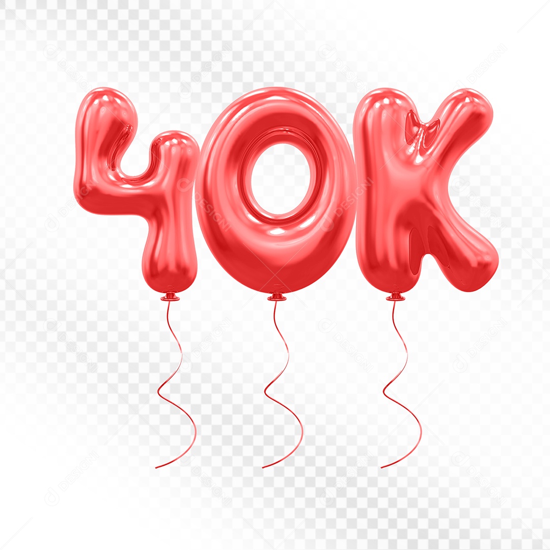 Elemento 3D Balão Vermelho de Número 40K para Composição PSD