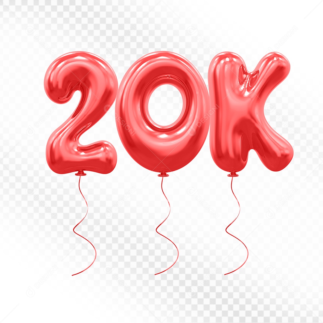 Elemento 3D Balão Vermelho de Número 20K para Composição PSD