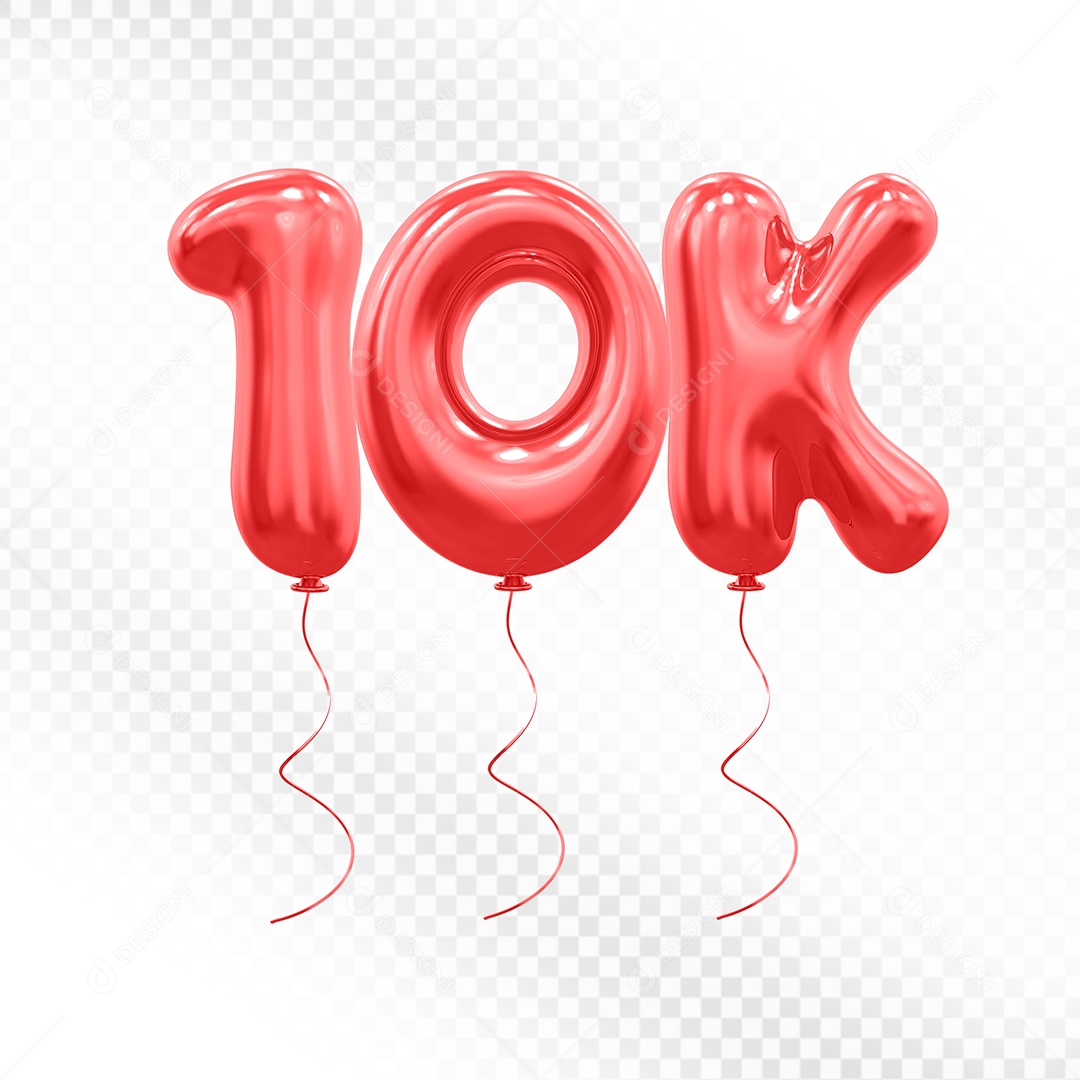 Elemento 3D Balão Vermelho de Número 10K para Composição PSD