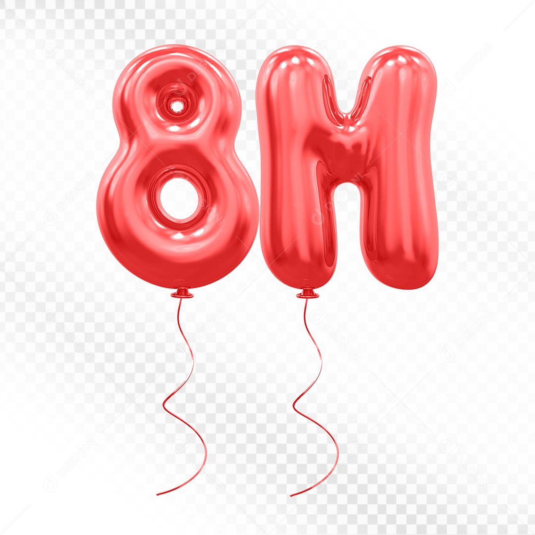 Elemento 3D Balão Vermelho de Número 8M para Composição PSD