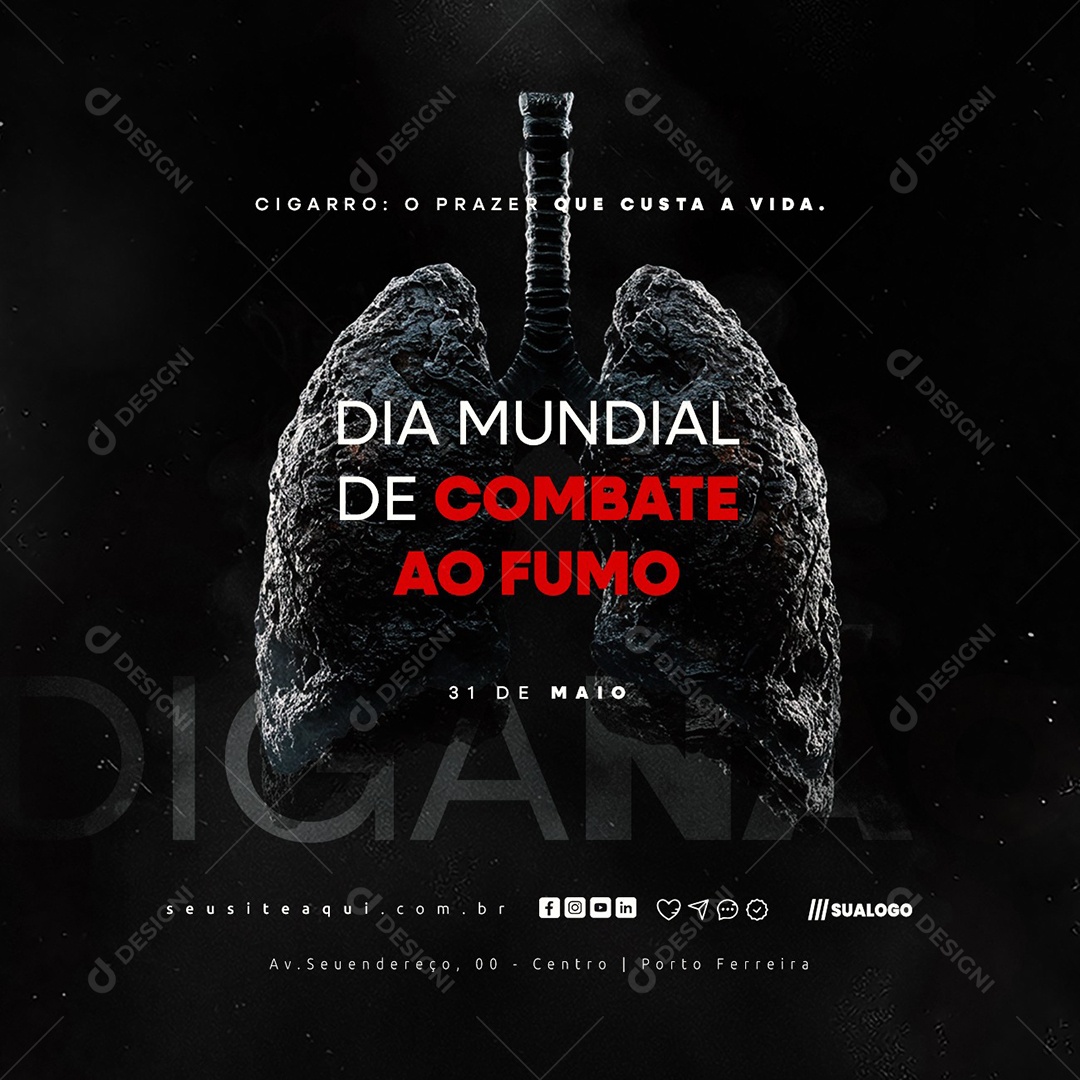 Dia Mundial de Combate ao Fumo 31 de Maio Social Media PSD Editável