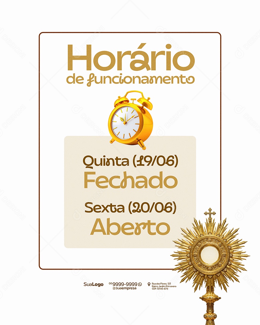 Horários de Corpus Christi Social Media PSD Editável