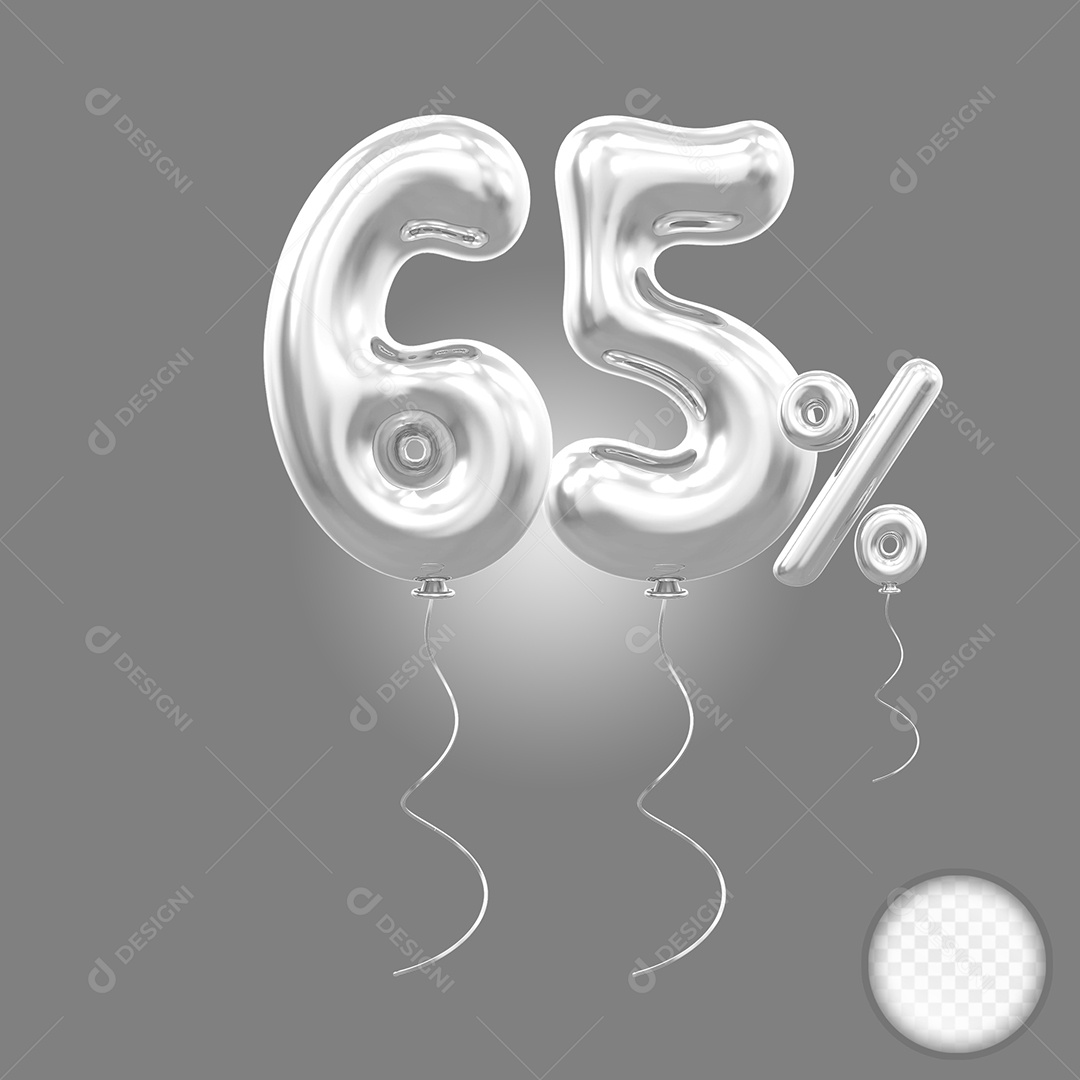 Balão 3D Número 65% Cinza Elemento Para Composição PSD