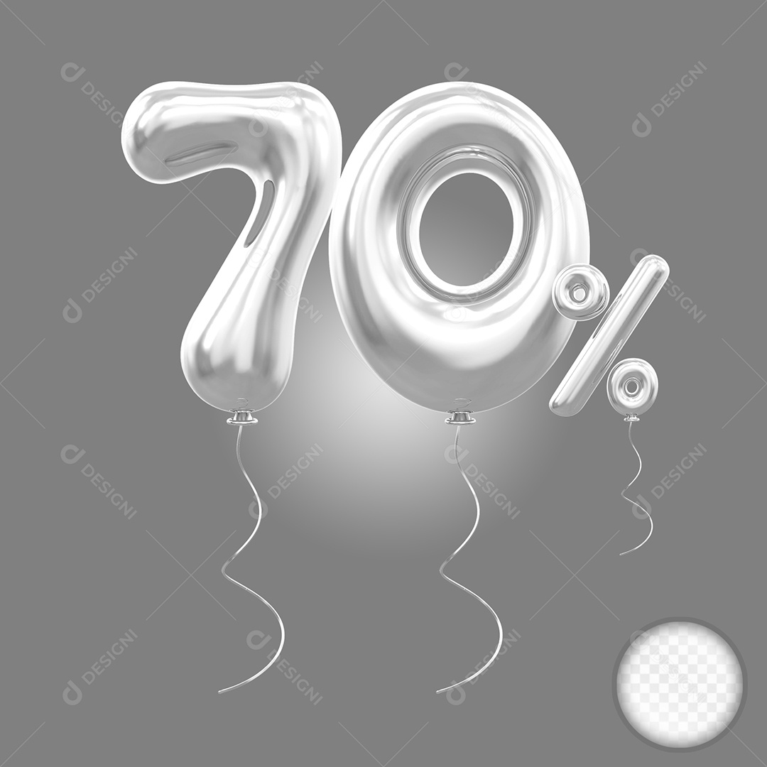 Balão 3D Número 70% Cinza Elemento Para Composição PSD