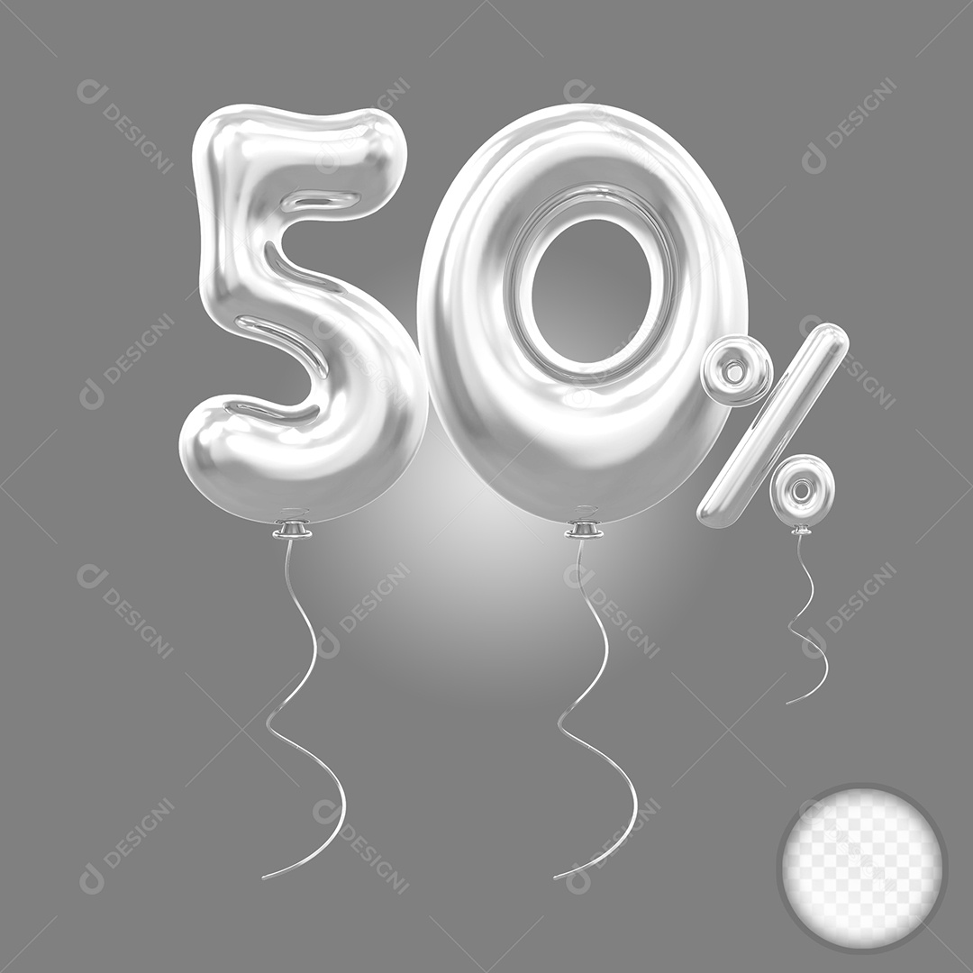 Balão 3D Número 50% Cinza Elemento Para Composição PSD