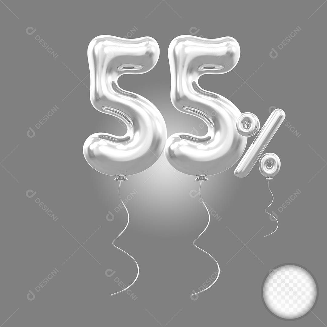 Balão 3D Número 55% Cinza Elemento Para Composição PSD