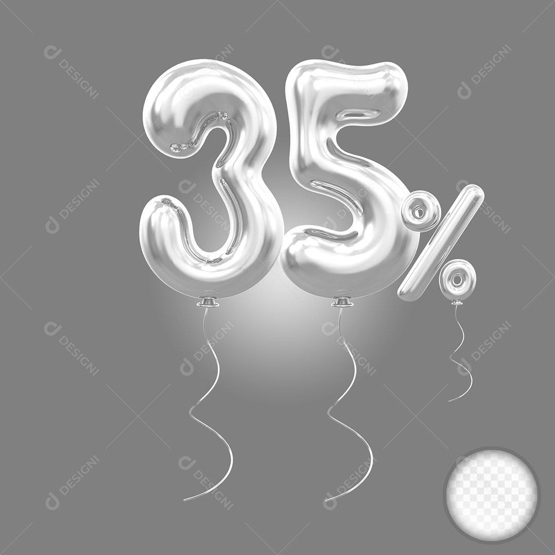 Balão 3D Número 35% Cinza Elemento Para Composição PSD