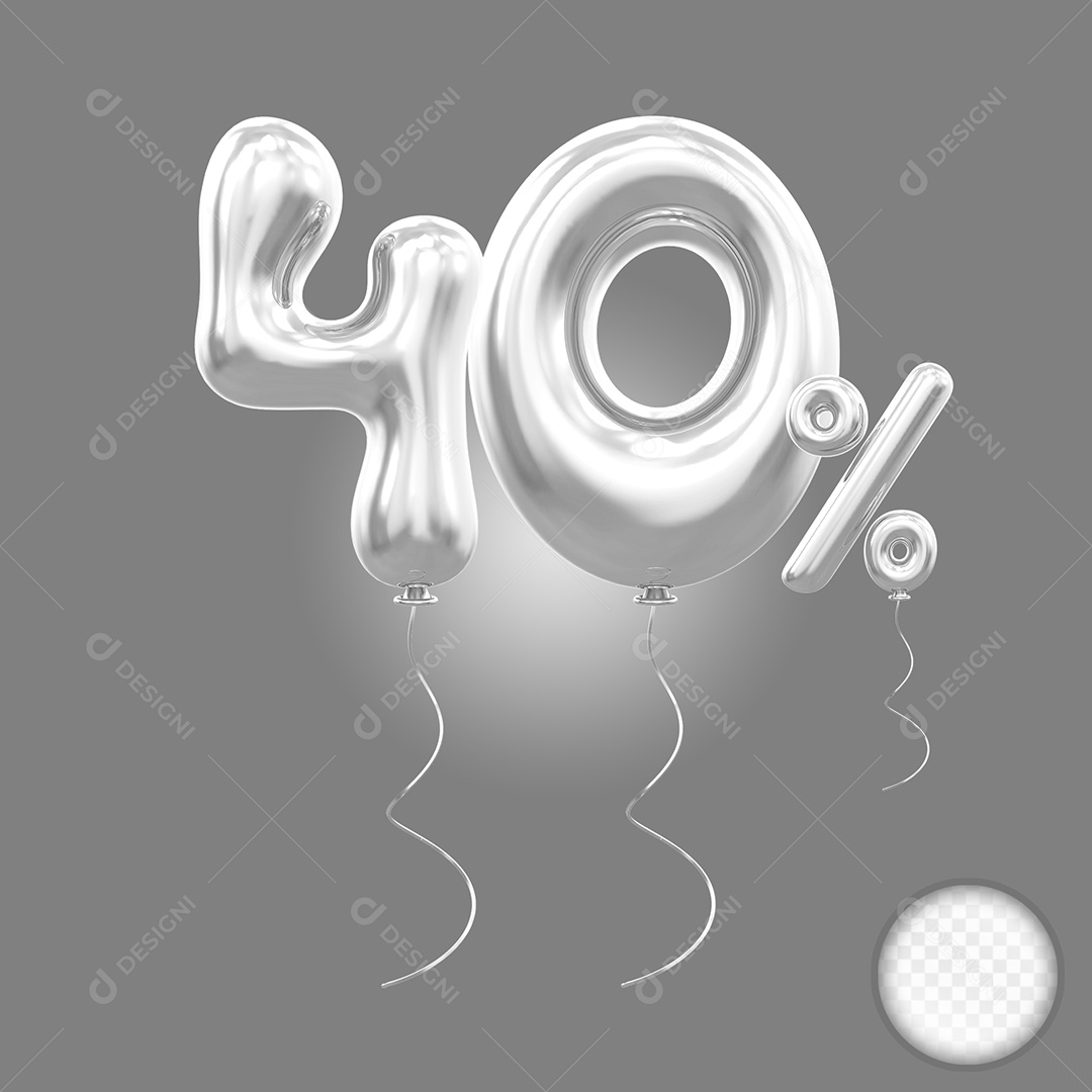 Balão 3D Número 40% Cinza Elemento Para Composição PSD
