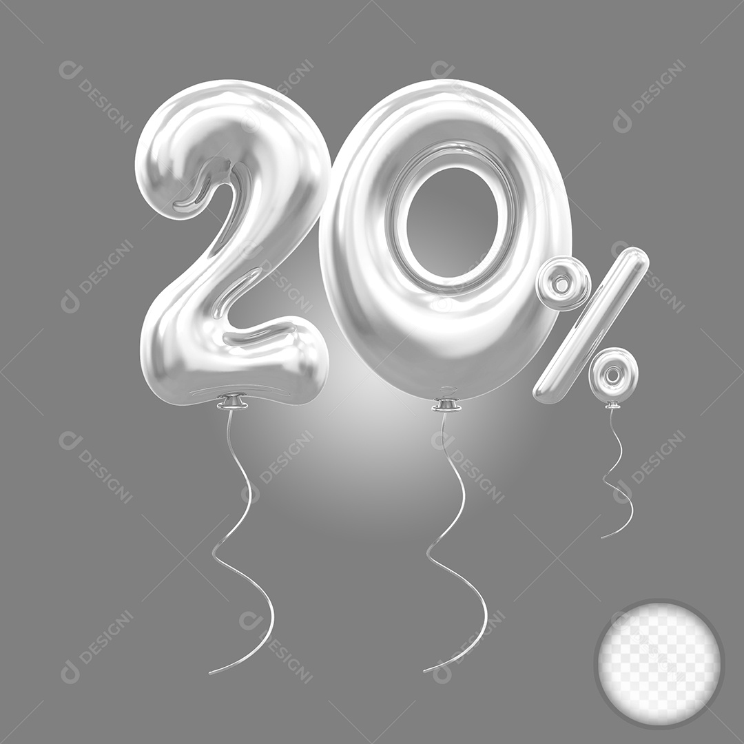 Balão 3D Número 20% Cinza Elemento Para Composição PSD