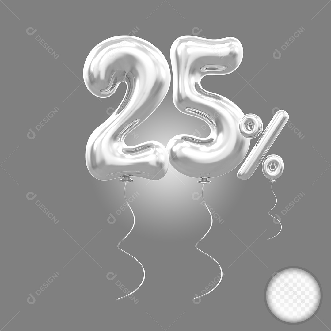 Balão 3D Número 25% Cinza Elemento Para Composição PSD