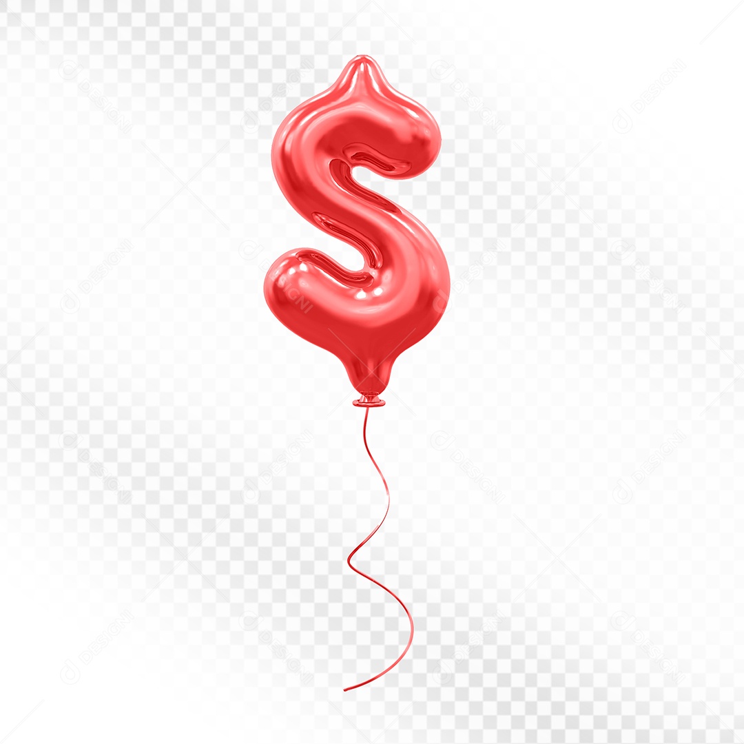 Balão Vermelho 3D Cifrão Elemento Para Composição PSD