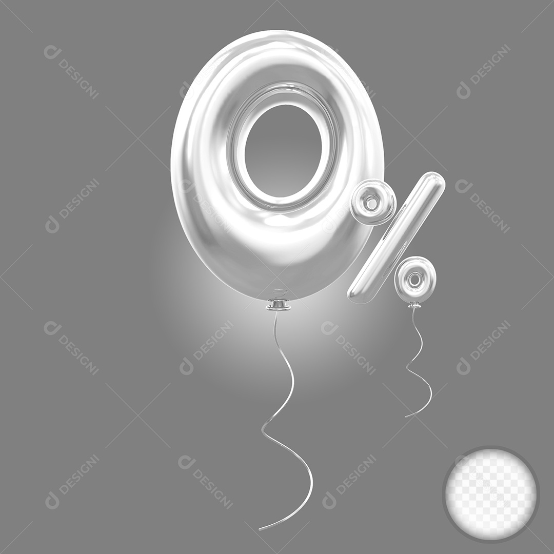 Balão 3D Número 0% Cinza Elemento Para Composição PSD