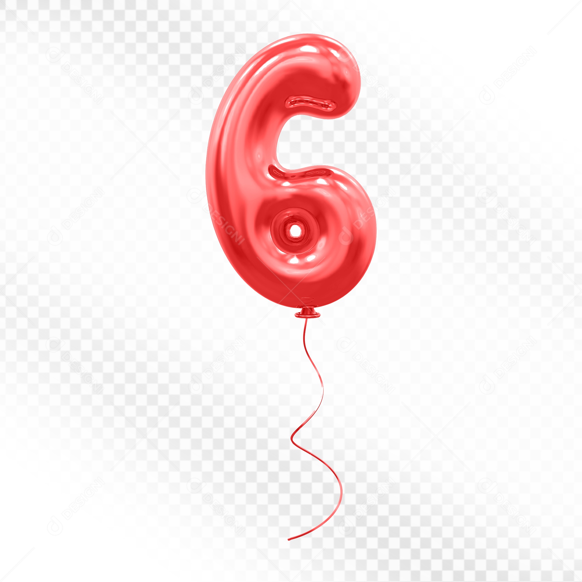Elemento 3D Balão Vermelho de Número 6 para Composição PSD