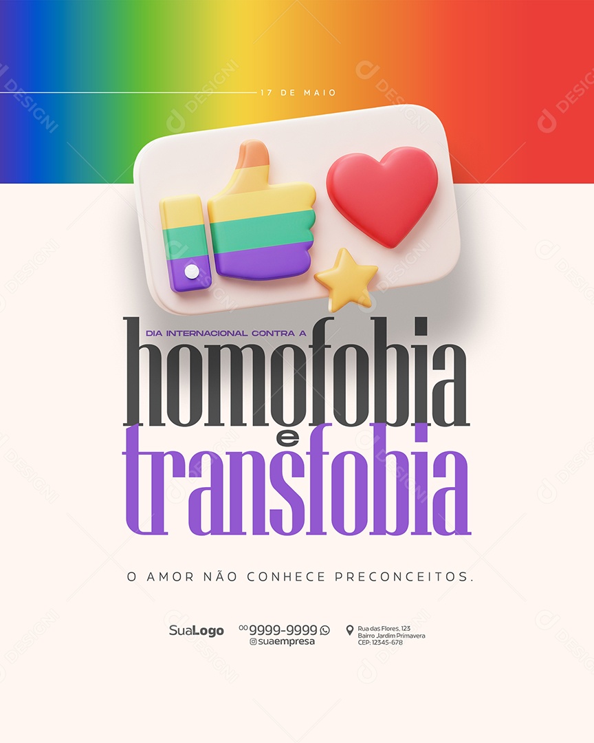 Dia Internacional Contra a Homofobia e Transfobia 17 de Maio Social Media PSD Editável