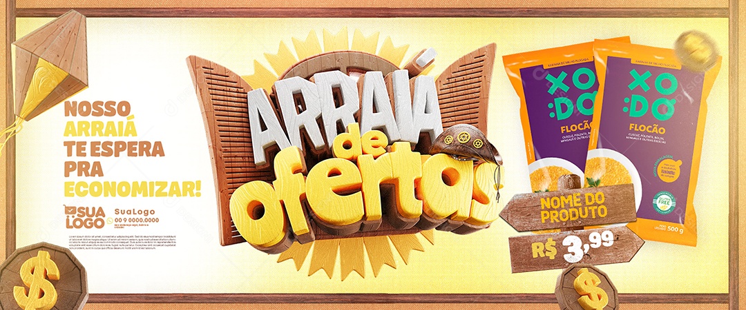 Banner Arraiá de Ofertas Social Media PSD Editável