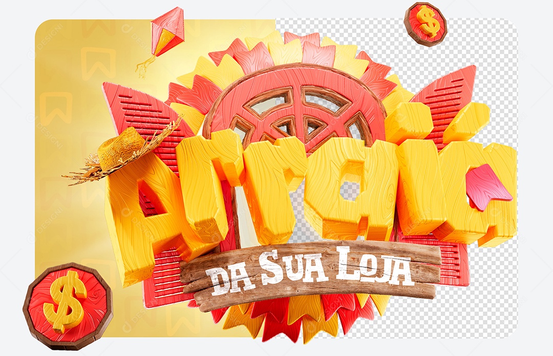 Selo 3D Arraiá na Sua Loja Para Composição PSD