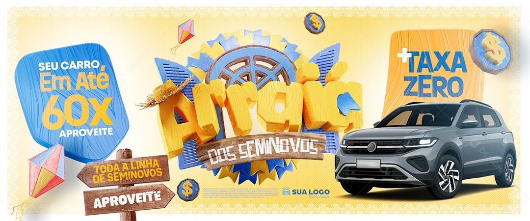 Banner São João Arraiá de Seminovos Social Media PSD Editável